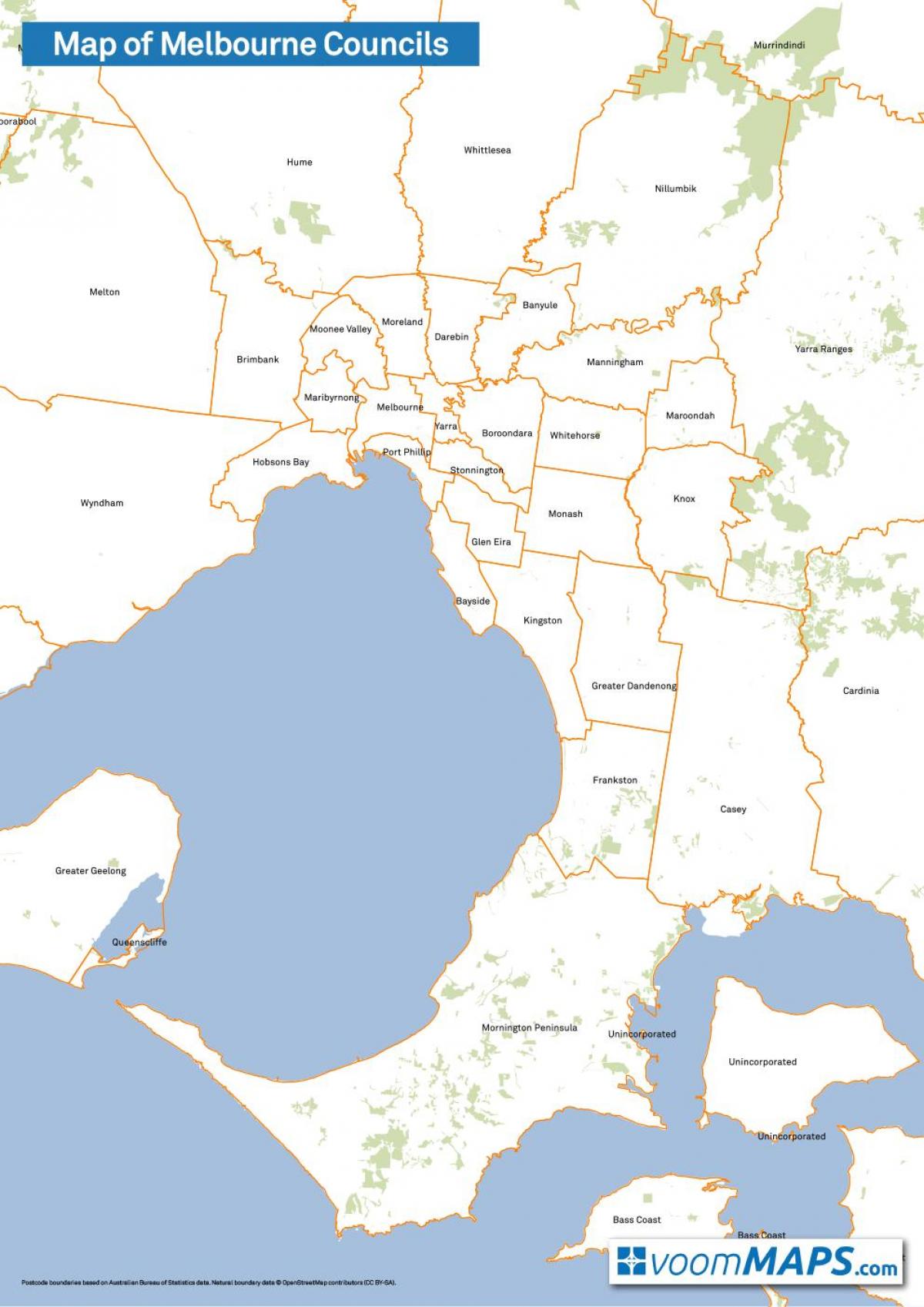 kartta Melbourne-neuvostoissa
