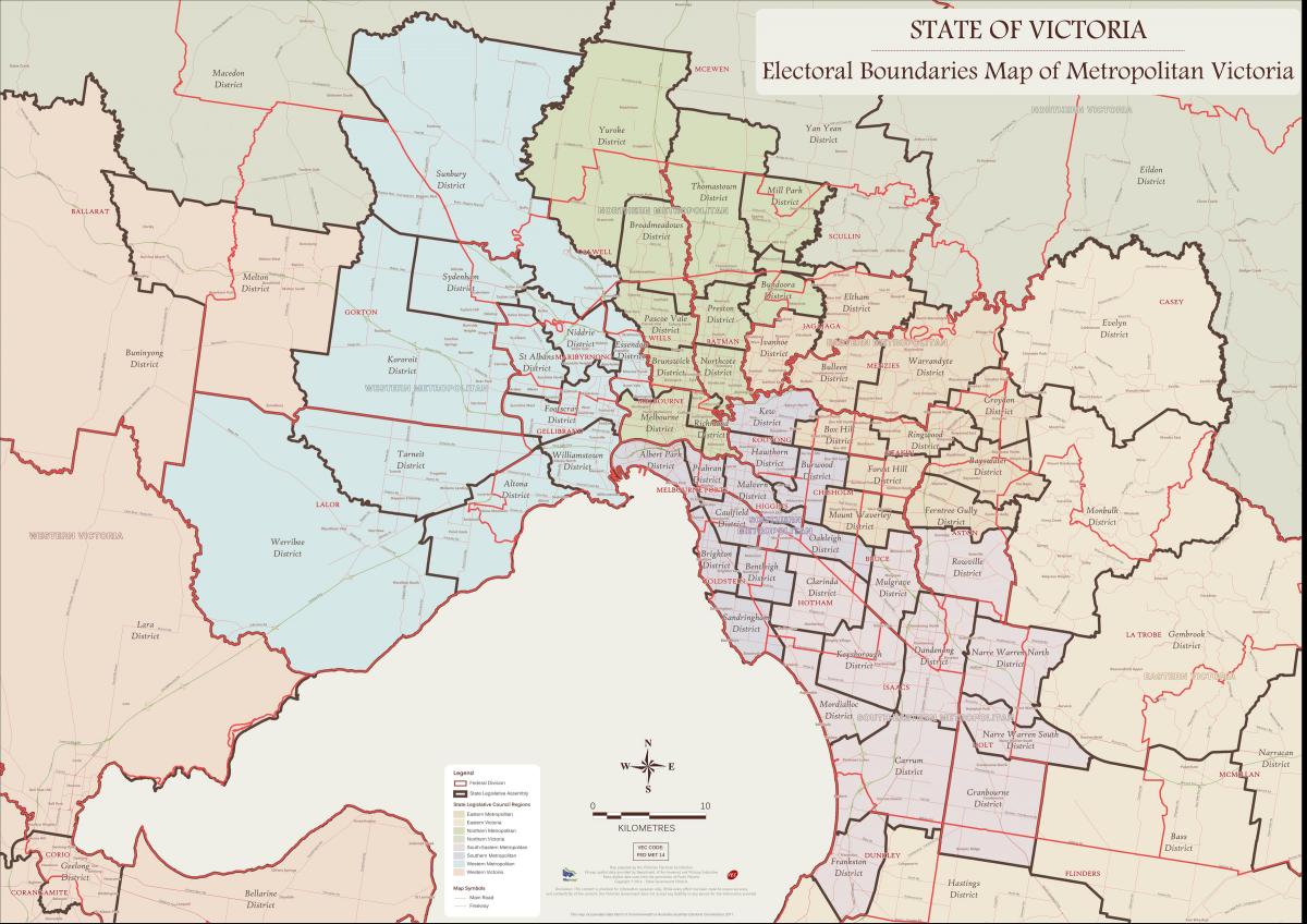 kartta Melbourne, itä-lähiöissä