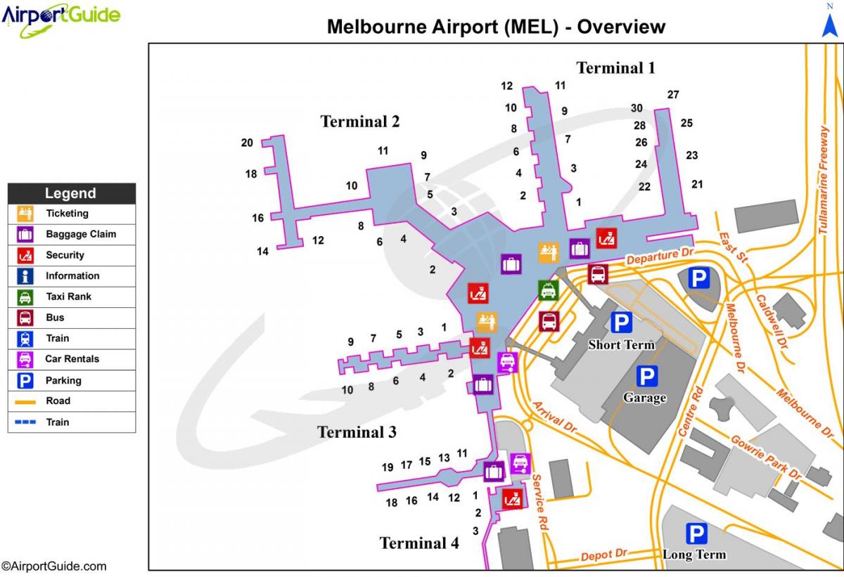 kartta Melbourne lentokenttä terminaalit