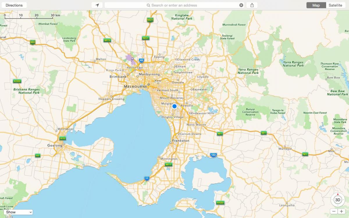 kartta Melbourne ja lähiöissä