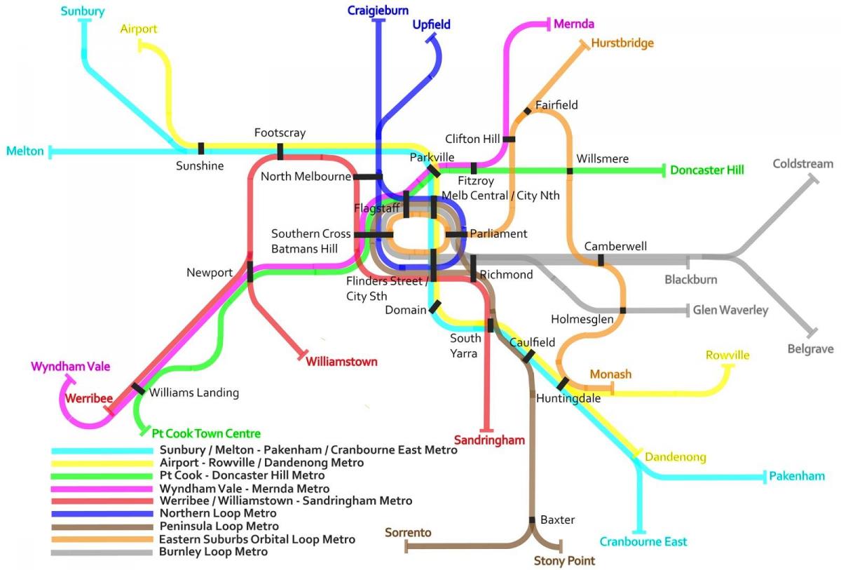 metro juna kartta Melbourne