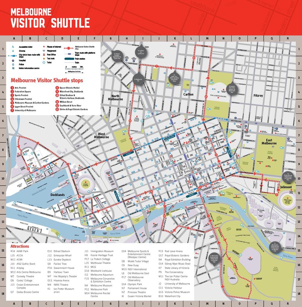 Melbourne nähtävyyksiä kartta