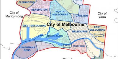 Kartta Melbourne ja ympäröivän lähiöissä
