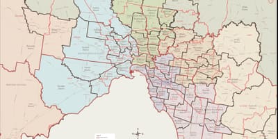Kartta Melbourne, itä-lähiöissä